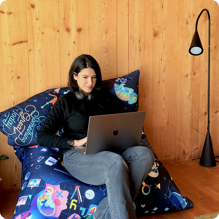 Designer working on beanbag