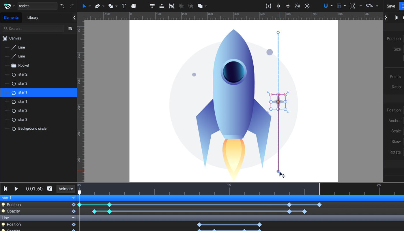 create a rocket launch svg animation step by step