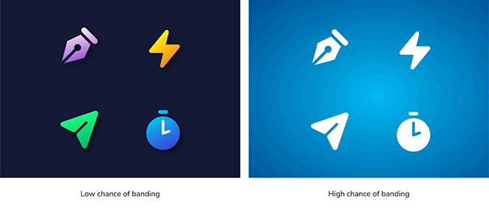 Visual example showcasing low chances of banding VS high chances of banding