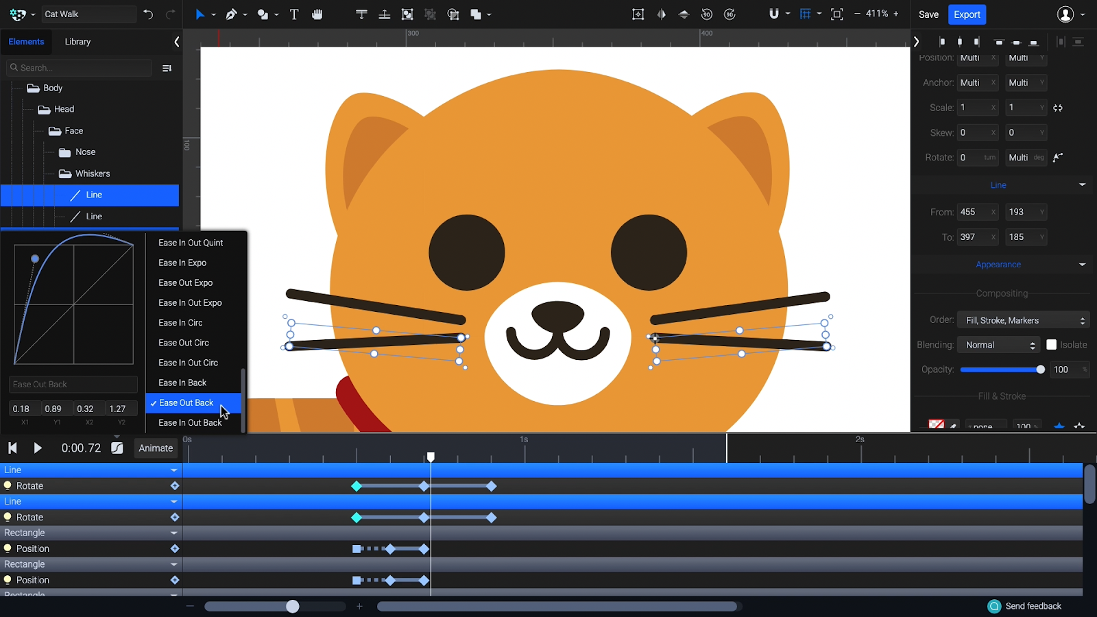 Shorten the blink animation and add a final easing to the first keyframes of the whiskers