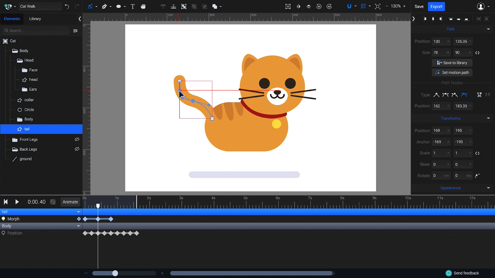 Morph the tail to create an opposite wave shape