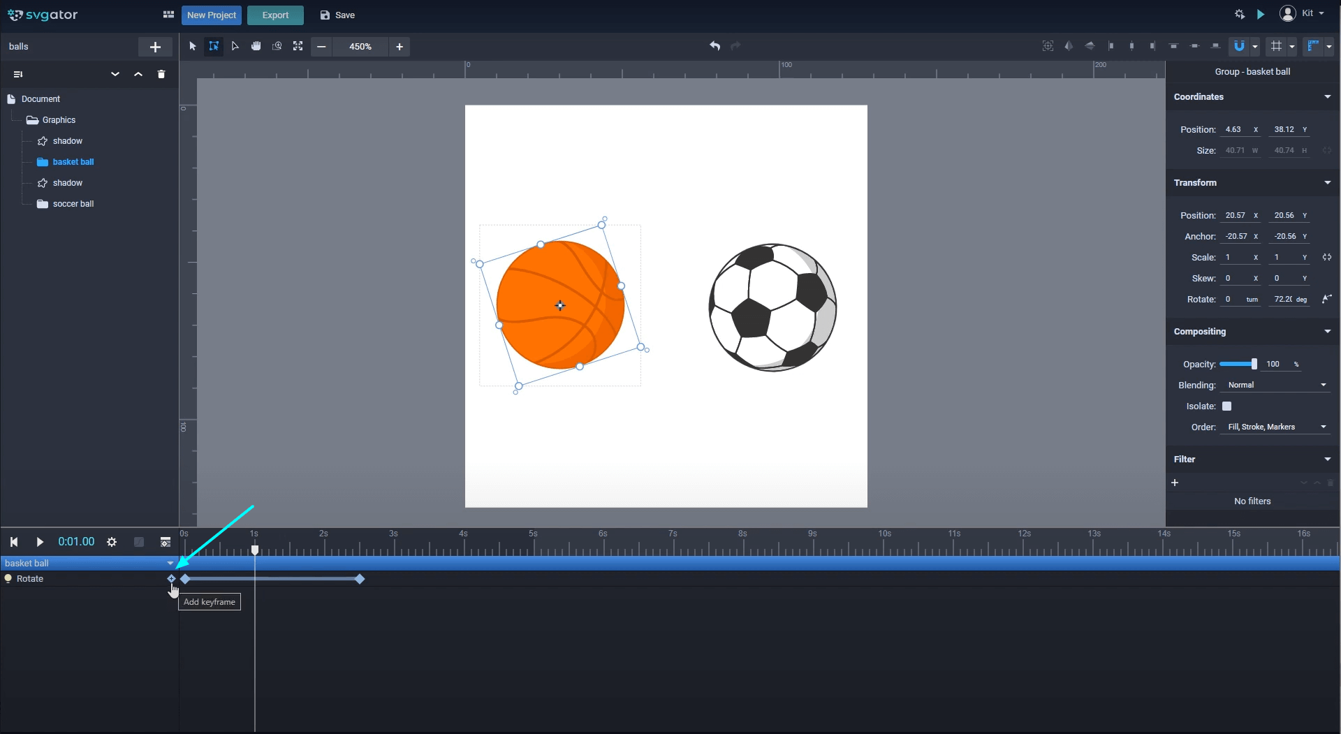 add keyframes to your animation SVGator