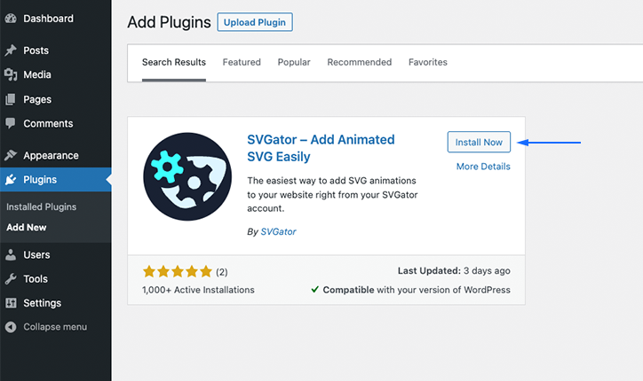 Installing the SVGator WordPress plugin