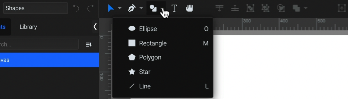 The shapes option from the Tools Menu of SVGator