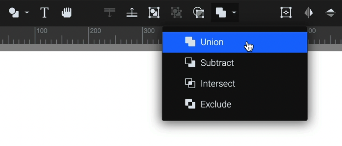 Select the Union boolean element from the SVGator toolbar