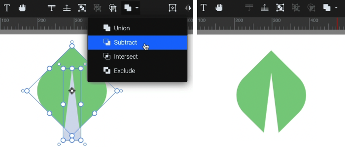 Creating a leaf shape with the Subtract boolean setting in SVGator