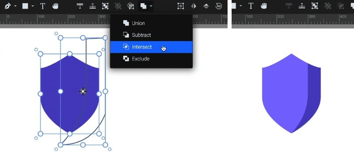 Creating a shield shape & shadow with the Intersect boolean setting in SVGator