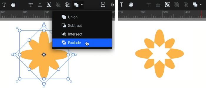 Creating a flower shape with the Exclude boolean setting in SVGator