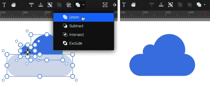 Creating a cloud shape with the Union boolean setting in SVGator