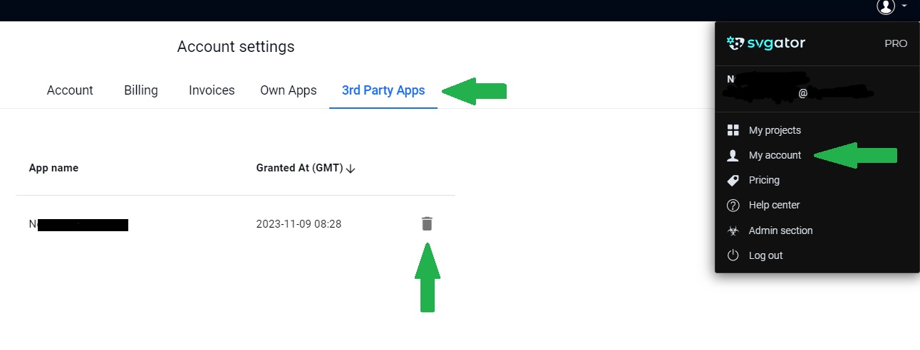 Revoking 3rd party apps access in your SVGator account