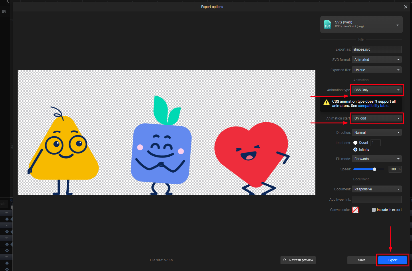 Export CSS Only as animation type in SVGator